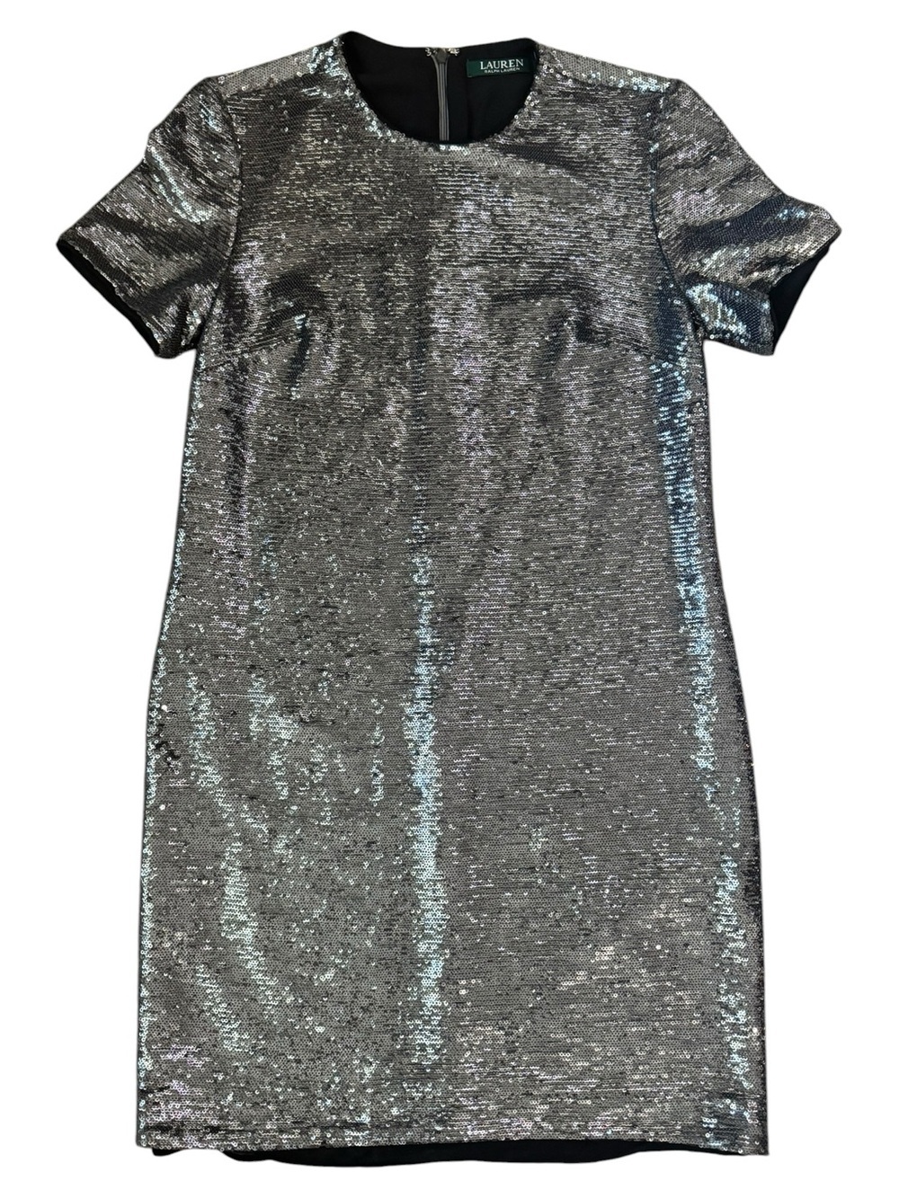 Ralph Lauren Silver Sequin Midi Cocktail Dress